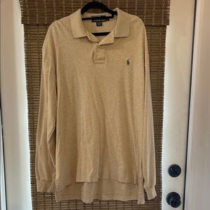 Ralph Lauren Long-Sleeve Polo Shirt - Tan with Navy Logo
